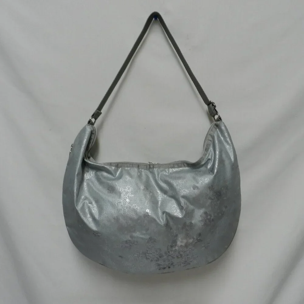 LeSportSac Sequin large Hobo bag purse zip top adjustable Expandable gray NEW